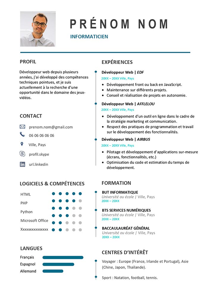 modele pour informaticien devellopeur