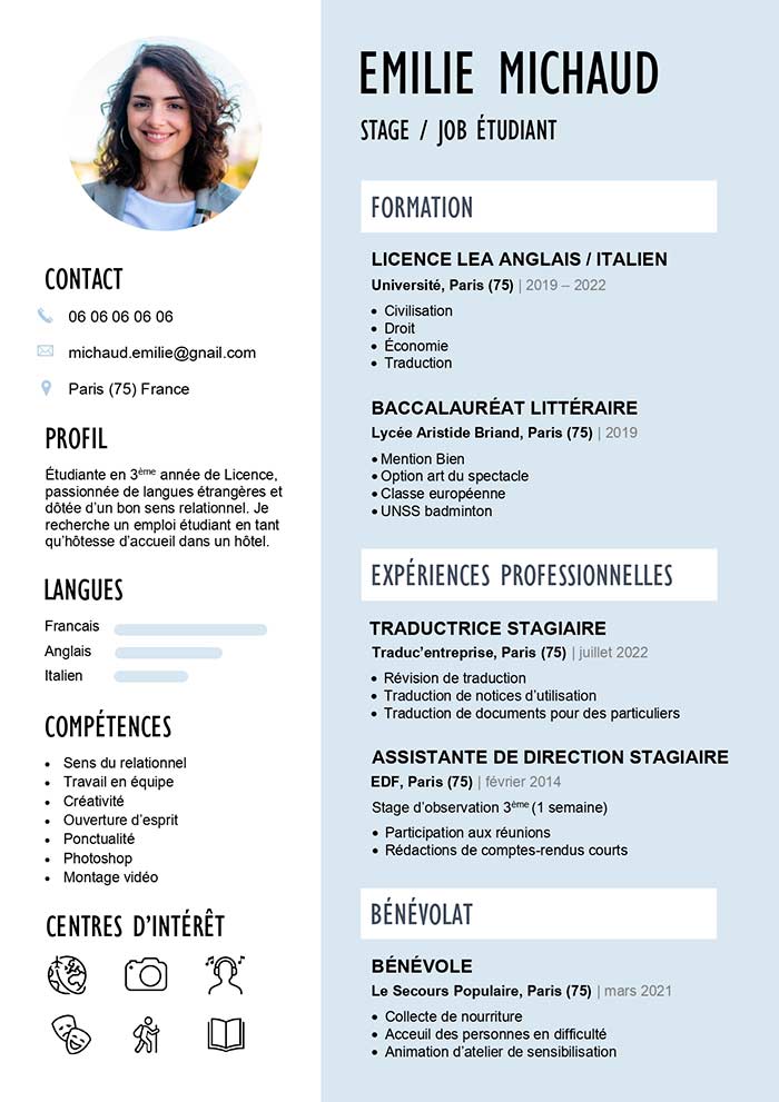 cv moderne pour etudiant